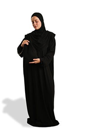 Siyah Tek Parça Namaz Elbisesi Viskon Düz 2503_01