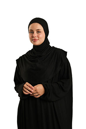 Siyah Tek Parça Namaz Elbisesi Viskon Düz 2503_01