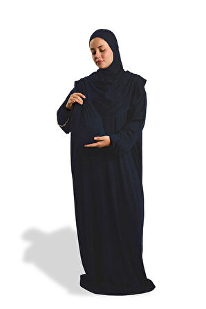 Lacivert Tek Parça Namaz Elbisesi Viskon Düz 2503_02