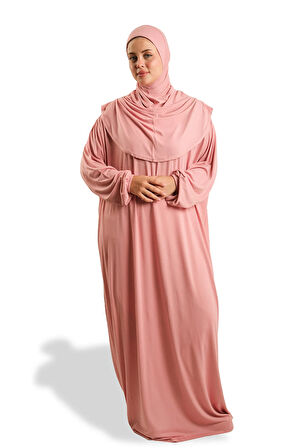 Pudra Tek Parça Namaz Elbisesi Viskon Düz 2503_06