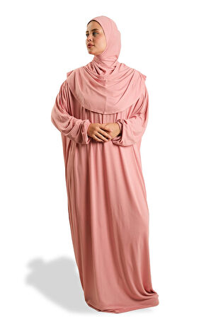 Pudra Tek Parça Namaz Elbisesi Viskon Düz 2503_06