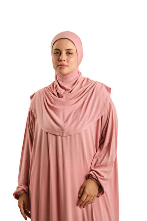 Pudra Tek Parça Namaz Elbisesi Viskon Düz 2503_06