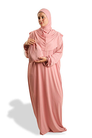 Pudra Tek Parça Namaz Elbisesi Viskon Düz 2503_06