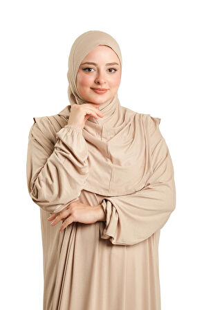 Bej Tek Parça Namaz Elbisesi Viskon Düz 2503_12