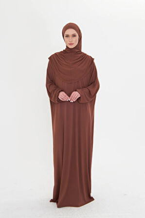 Kahve Tek Parça Namaz Elbisesi Viskon Düz 2503_14