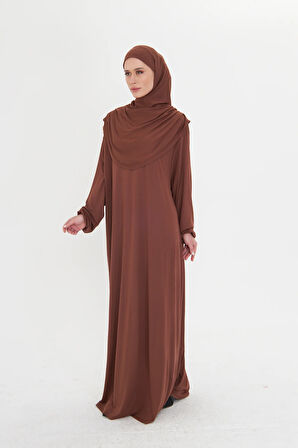 Kahve Tek Parça Namaz Elbisesi Viskon Düz 2503_14