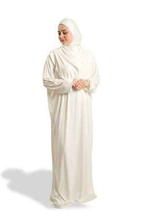 Krem Tek Parça Namaz Elbisesi Viskon Düz 2503_40
