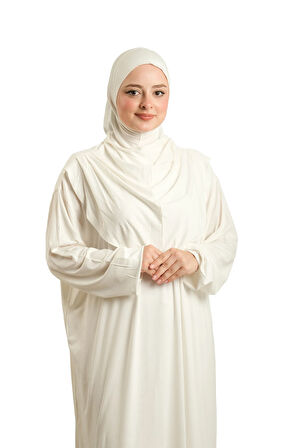 Krem Tek Parça Namaz Elbisesi Viskon Düz 2503_40