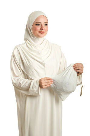 Krem Tek Parça Namaz Elbisesi Viskon Düz 2503_40