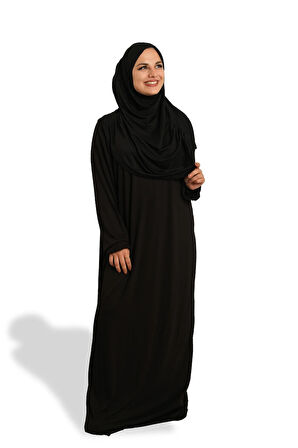 Siyah İki Parça Namaz Elbisesi Viskon Düz 2504_01