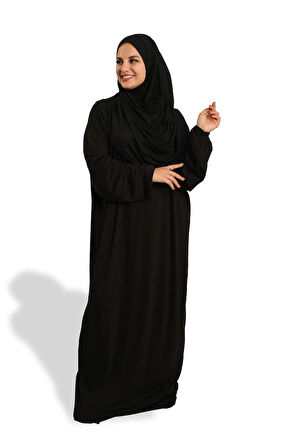 Siyah İki Parça Namaz Elbisesi Viskon Düz 2504_01