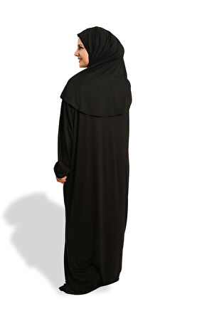 Siyah İki Parça Namaz Elbisesi Viskon Düz 2504_01