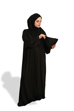 Siyah İki Parça Namaz Elbisesi Viskon Düz 2504_01