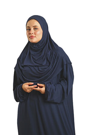 Lacivert İki Parça Namaz Elbisesi Viskon Düz 2504_02