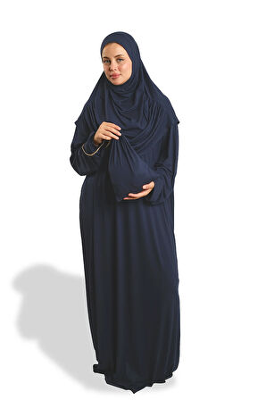 Lacivert İki Parça Namaz Elbisesi Viskon Düz 2504_02
