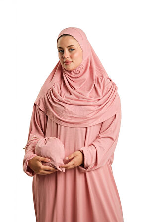 Pudra İki Parça Namaz Elbisesi Viskon Düz 2504_06
