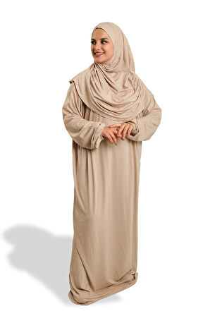Bej İki Parça Namaz Elbisesi Viskon Düz 2504_12