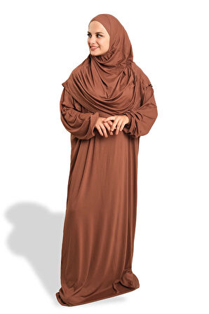 Kahve İki Parça Namaz Elbisesi Viskon Düz 2504_14