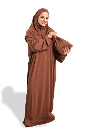 Kahve İki Parça Namaz Elbisesi Viskon Düz 2504_14