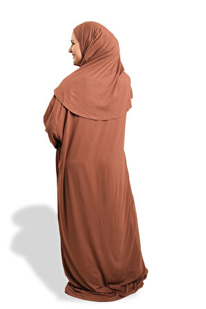 Kahve İki Parça Namaz Elbisesi Viskon Düz 2504_14