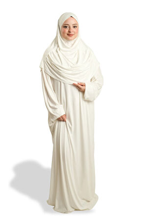 Krem İki Parça Namaz Elbisesi Viskon Düz 2504_40
