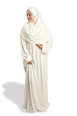 Krem İki Parça Namaz Elbisesi Viskon Düz 2504_40