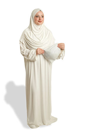 Krem İki Parça Namaz Elbisesi Viskon Düz 2504_40