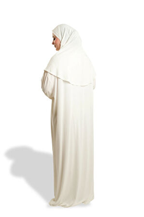 Krem İki Parça Namaz Elbisesi Viskon Düz 2504_40