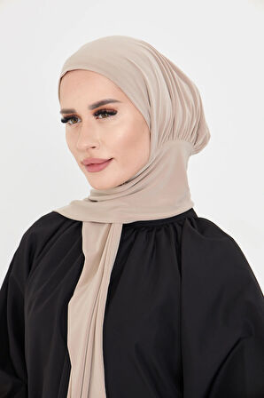 Bej Pratik Hazır Geçmeli Tesettür Bone Sandy Boyunluklu Çıtçıtlı 2505_12
