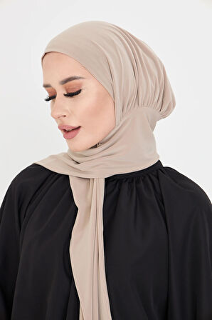 Bej Pratik Hazır Geçmeli Tesettür Bone Sandy Boyunluklu Çıtçıtlı 2505_12