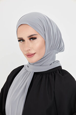 Gri Pratik Hazır Geçmeli Tesettür Bone Sandy Boyunluklu Çıtçıtlı 2505_15