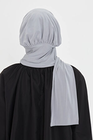 Gri Pratik Hazır Geçmeli Tesettür Bone Sandy Boyunluklu Çıtçıtlı 2505_15