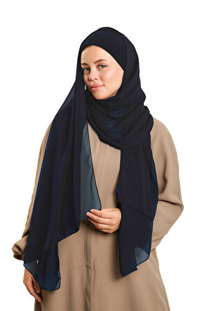 Lacivert Pratik Hazır Geçmeli Bone Şal Şifon Düz 2506_02