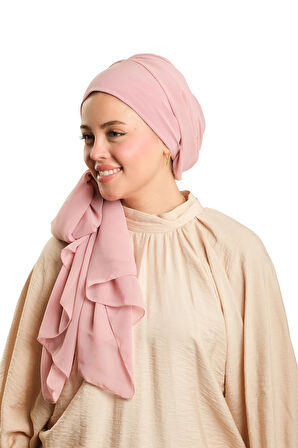 Pudra Pratik Hazır Geçmeli Bone Şal Şifon Düz 2506_06