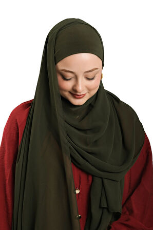 Haki Pratik Hazır Geçmeli Bone Şal Şifon Düz 2506_09