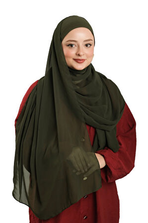 Haki Pratik Hazır Geçmeli Bone Şal Şifon Düz 2506_09