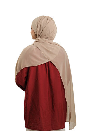 Bej Pratik Hazır Geçmeli Bone Şal Şifon Düz 2506_12