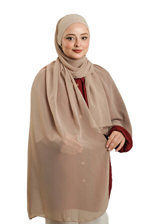 Bej Pratik Hazır Geçmeli Bone Şal Şifon Düz 2506_12