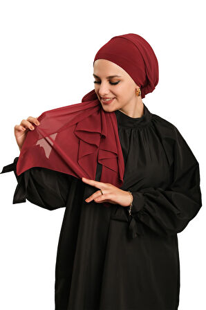 Bordo Pratik Hazır Geçmeli Bone Şal Şifon Düz 2506_16