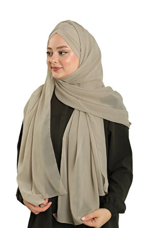 Bej Pratik Hazır Geçmeli Bone Şal Şifon Drapeli 2507_12