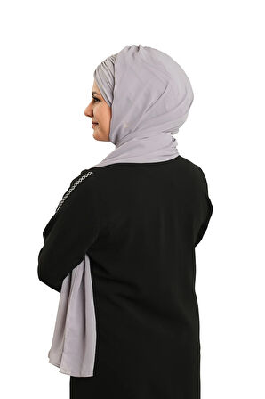 Gri Pratik Hazır Geçmeli Bone Şal Şifon Drapeli 2507_15