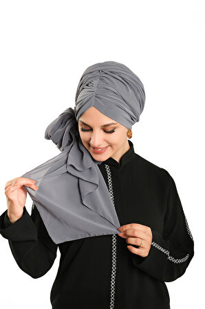 Antrasit Pratik Hazır Geçmeli Bone Şal Şifon Drapeli 2507_25