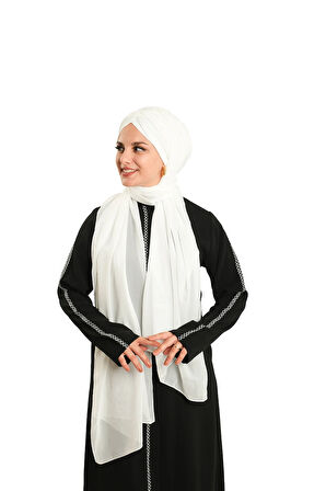 Krem Pratik Hazır Geçmeli Bone Şal Şifon Drapeli 2507_40