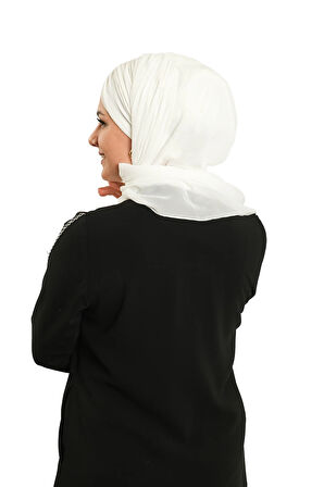 Krem Pratik Hazır Geçmeli Bone Şal Şifon Drapeli 2507_40