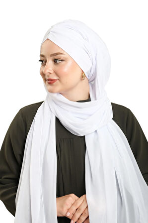 Beyaz Pratik Hazır Geçmeli Bone Şal Şifon Drapeli 2507_42