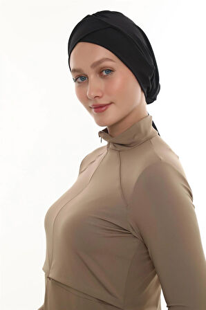 Siyah Pratik Hazır Geçmeli Deniz Havuz Bonesi Swimmy Çapraz 2508_01