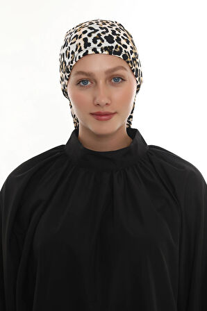 Gold Drapeli Salaş Tesettür Bone Sandy Leopar Desen 2510_03