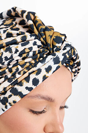 Gold Çapraz Büzgülü Tesettür Bone Sandy Leopar Desen 2511_03