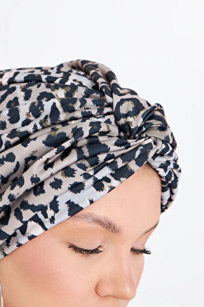 Gri Çapraz Büzgülü Tesettür Bone Sandy Leopar Desen 2511_15