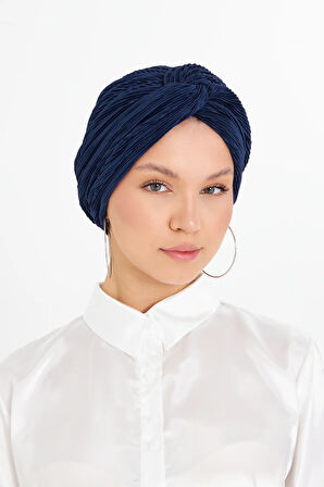 Lacivert Çapraz Büzgülü Tesettür Bone Fukuro Piliseli 2512_02